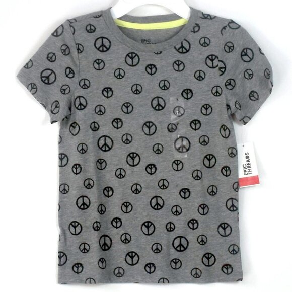 Epic Threads Kids Peace Graphic T-Shirt Top Heather Gray Size 7 NWT - Picture 3 of 4